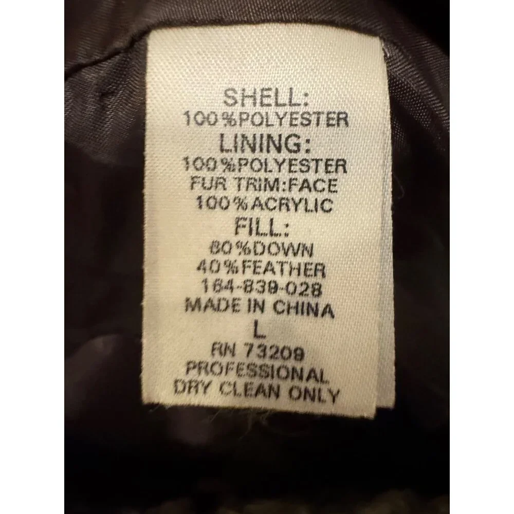 Moda International Down Jacket Womens Large Brown Faux Fur Accents Warm Winter C